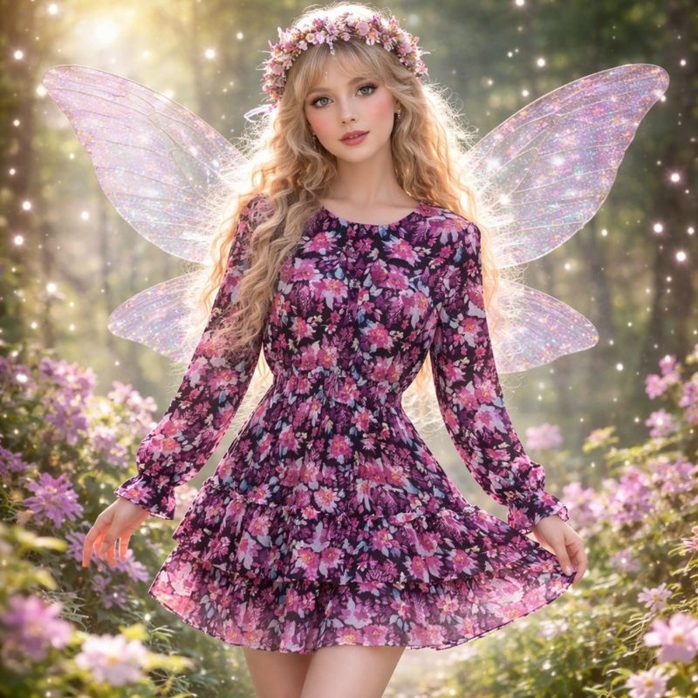 Floral Mini Dress Ruffle Coquette Cottage Fairy Dress Size Small Whimsical Goth